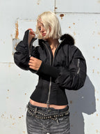 Black Fitted Fur Bomber