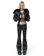 Black Fitted Fur Bomber