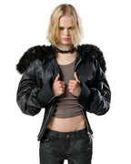 Black Fitted Fur Bomber