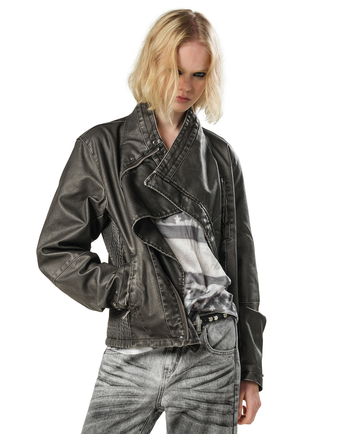 Faded Asymmetrical Moto Jacket