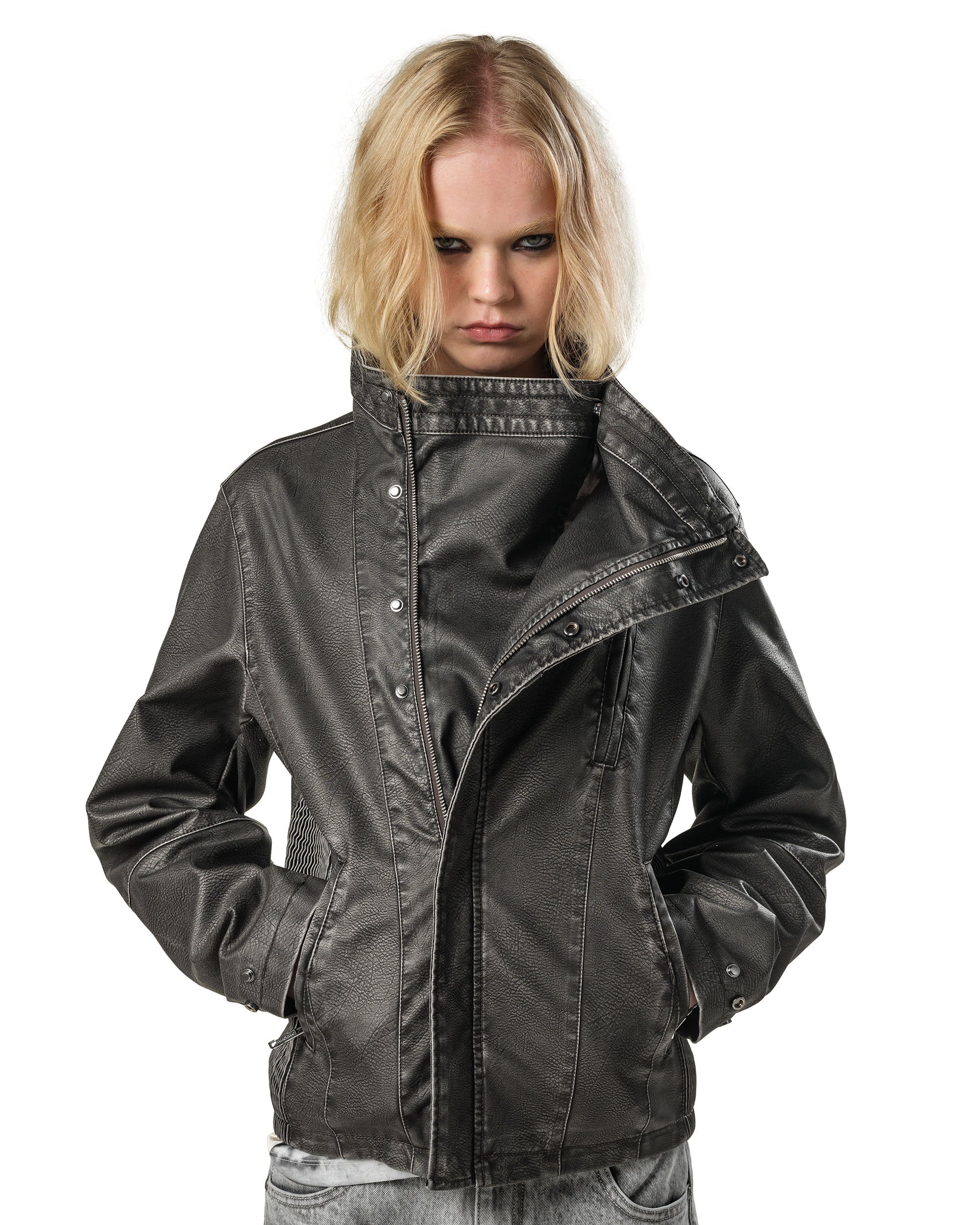 Faded Asymmetrical Moto Jacket