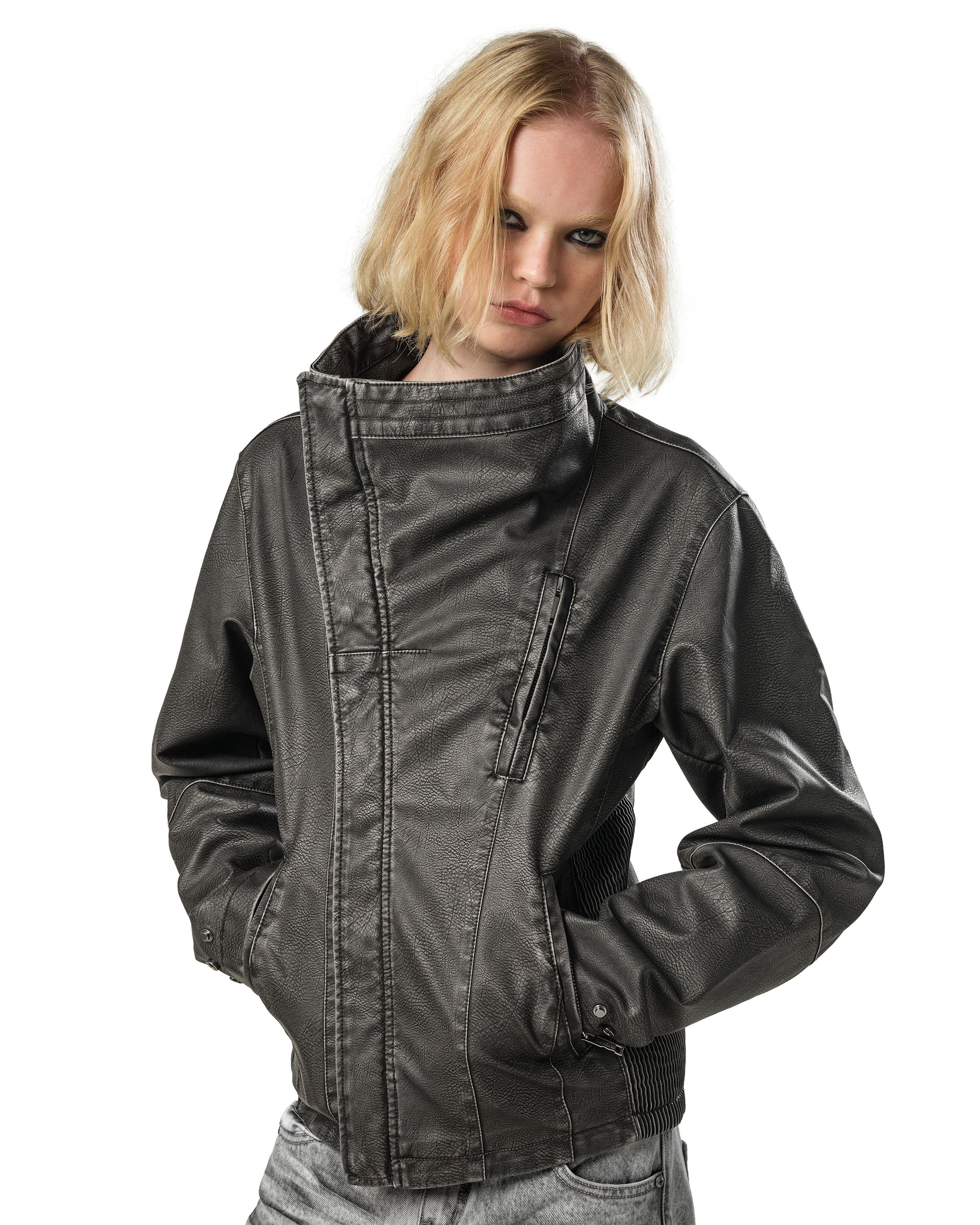 Faded Asymmetrical Moto Jacket