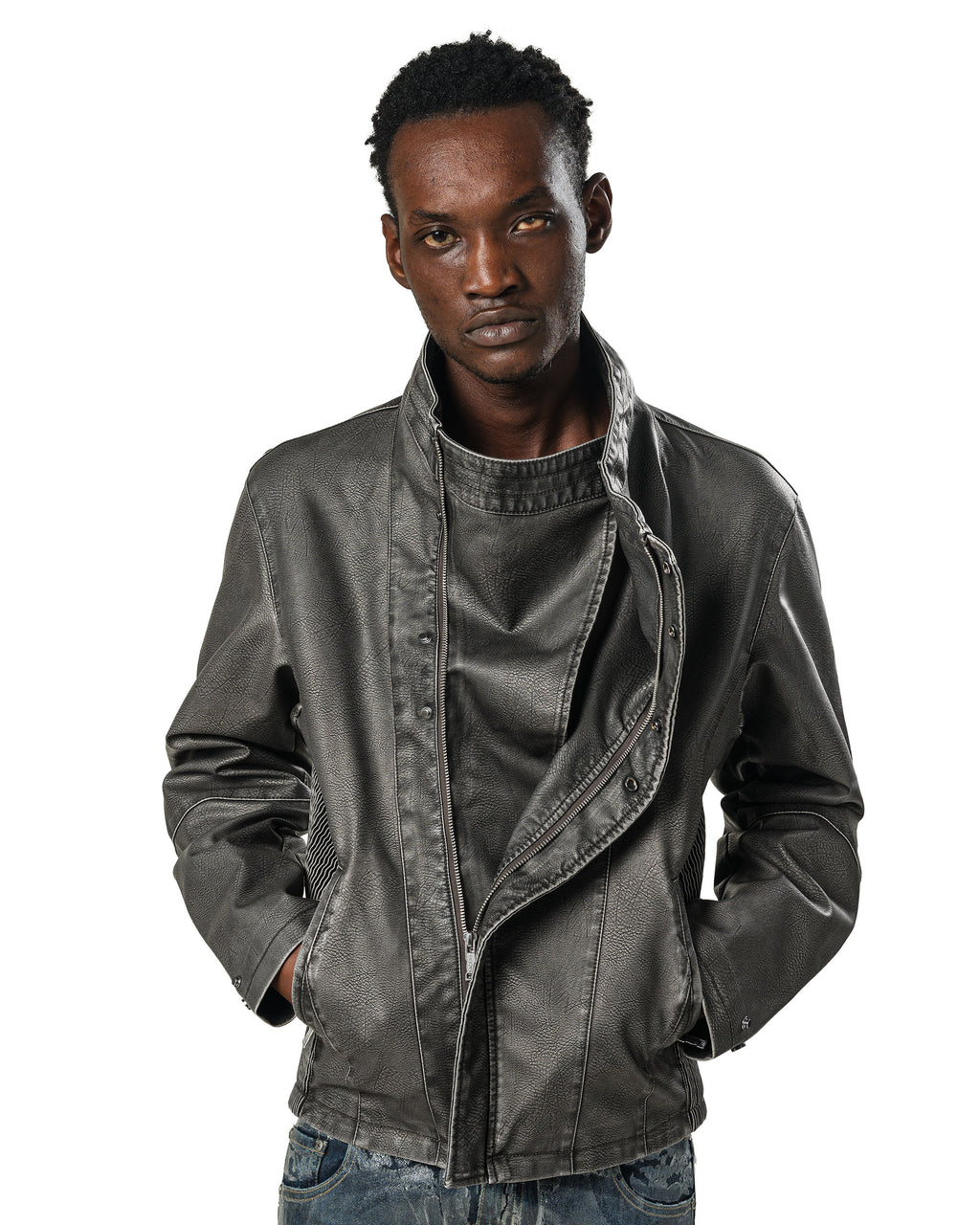 Faded Asymmetrical Moto Jacket