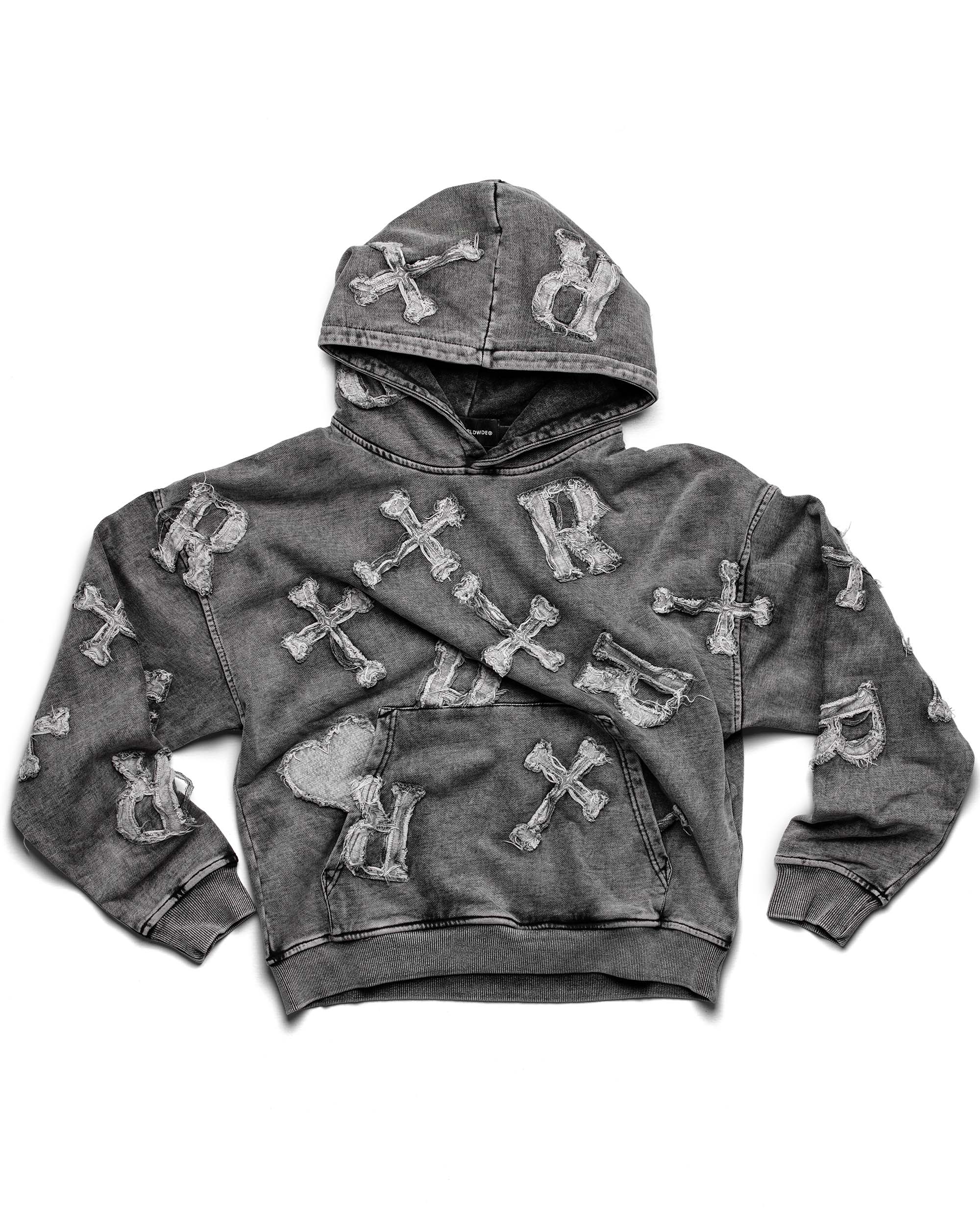 Washed Black Patch Hoodie