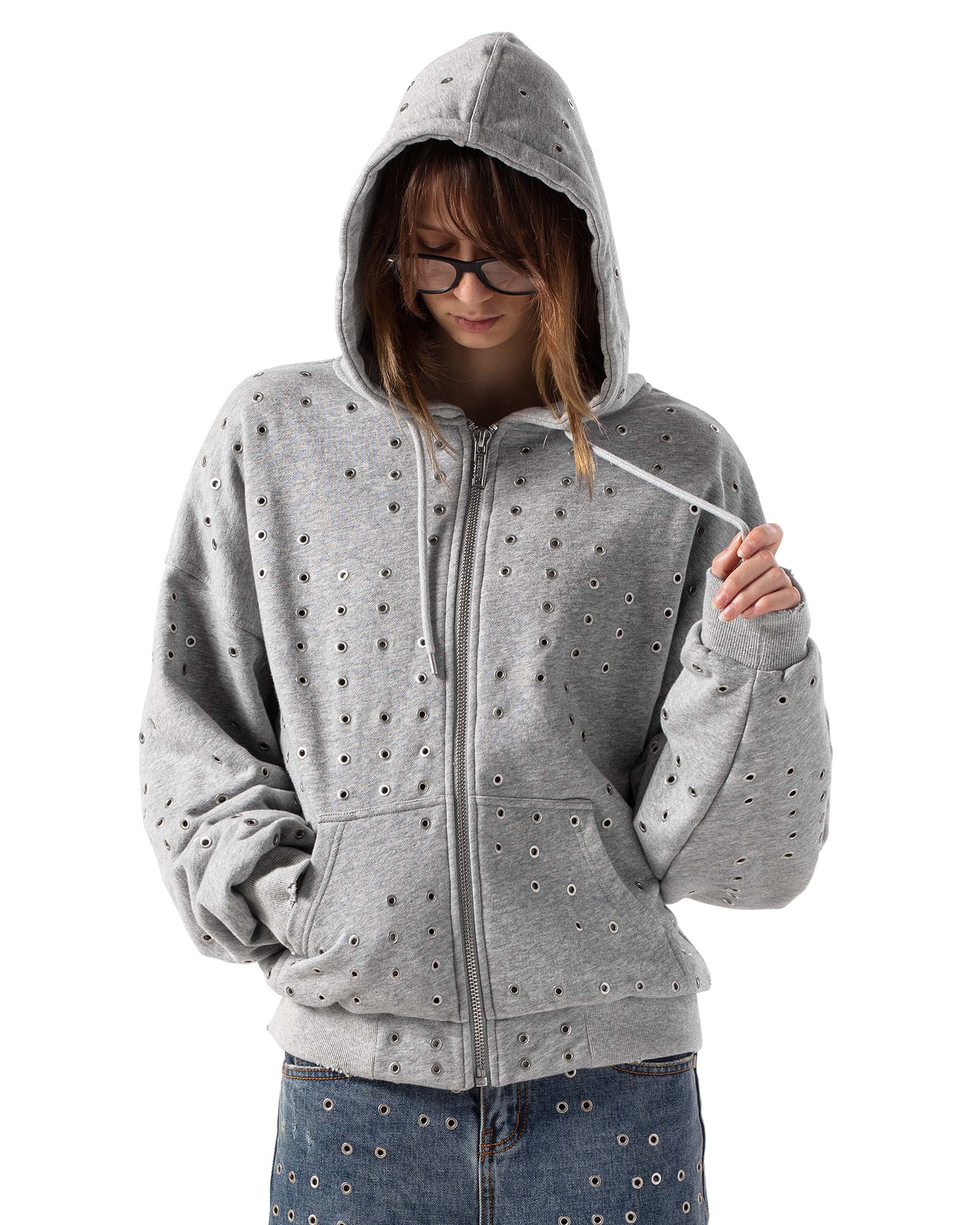 Grey Eyelet Hoodie