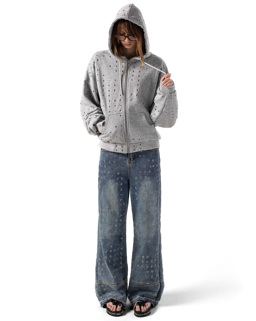 Grey Eyelet Hoodie