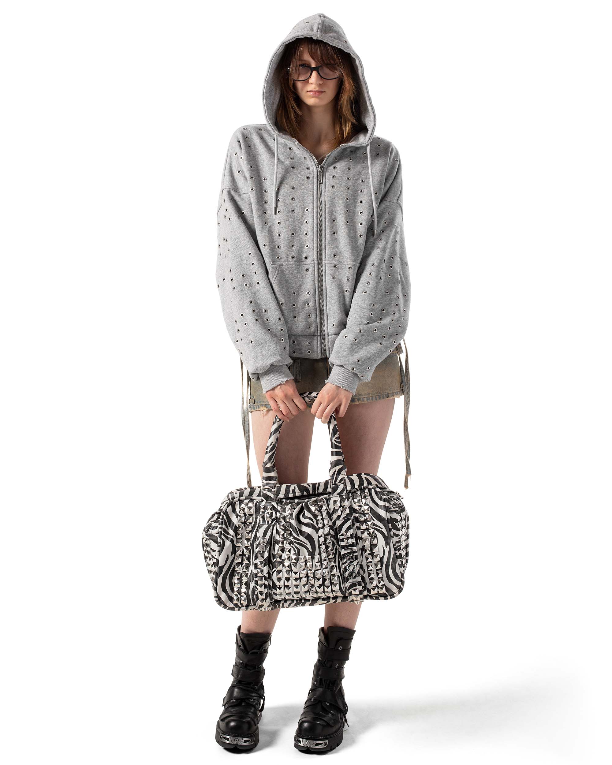 Grey Eyelet Hoodie
