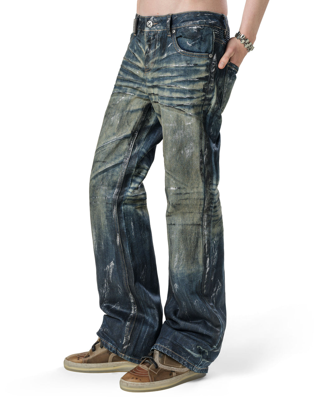 Blue Stained Bootcut Denim