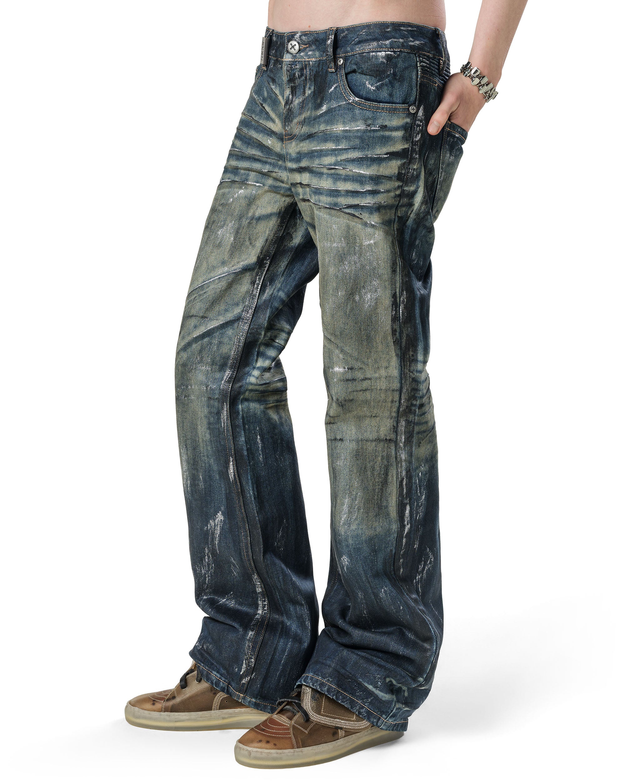 Blue Stained Bootcut Denim