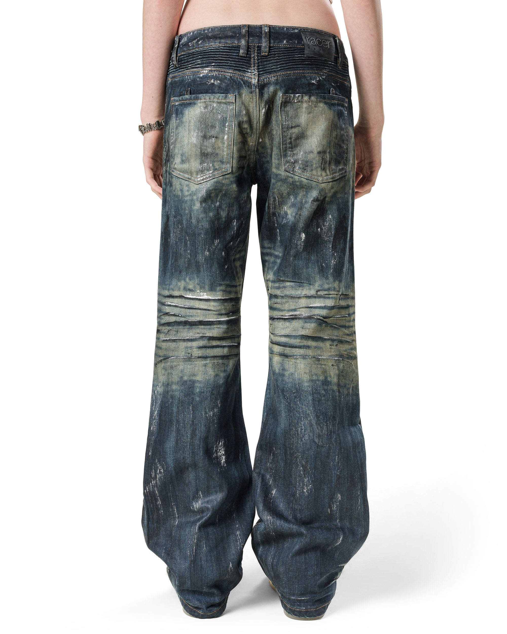 Blue Stained Bootcut Denim