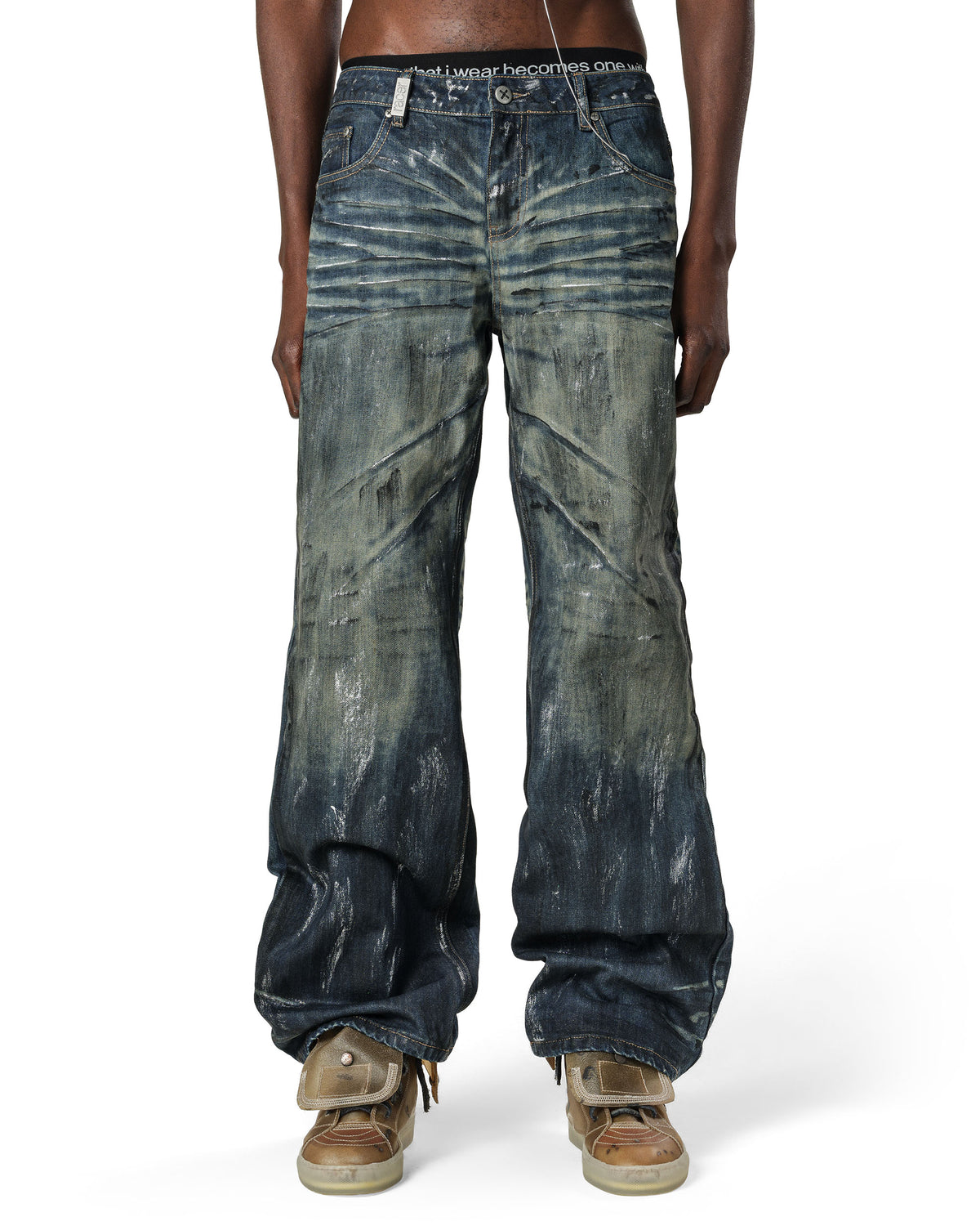 Blue Stained Bootcut Denim