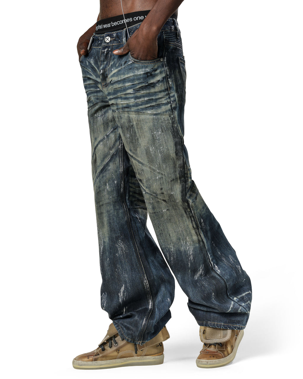 Blue Stained Bootcut Denim