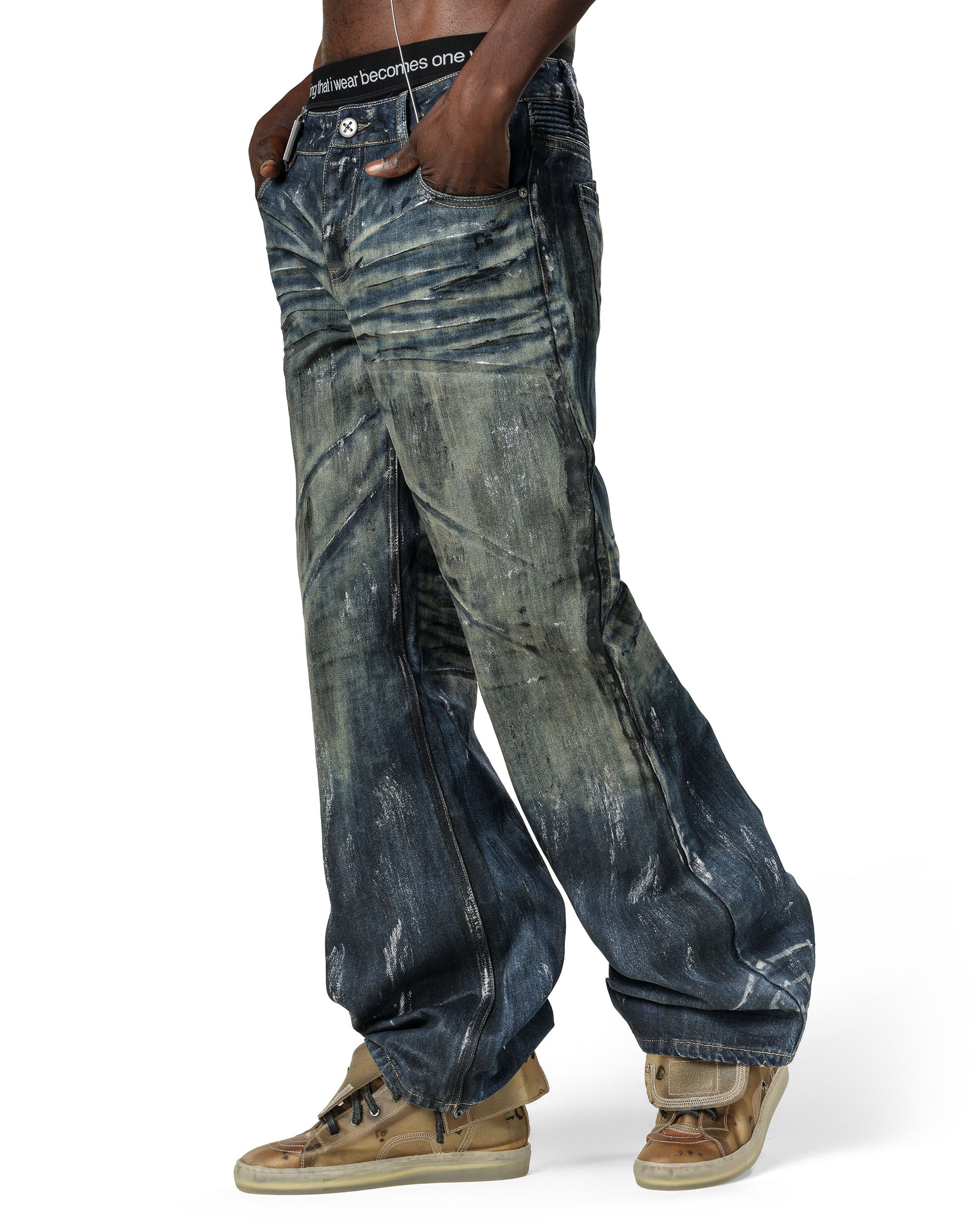 Blue Stained Bootcut Denim