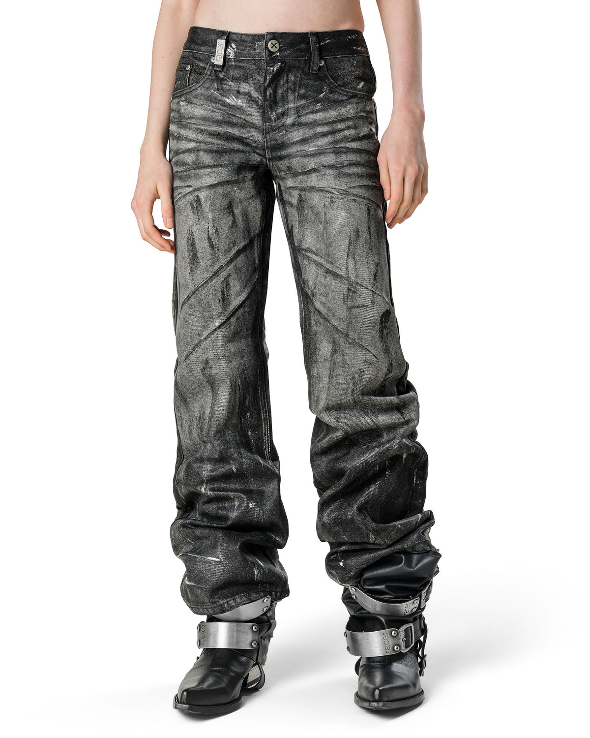 Grey Stained Bootcut Denim