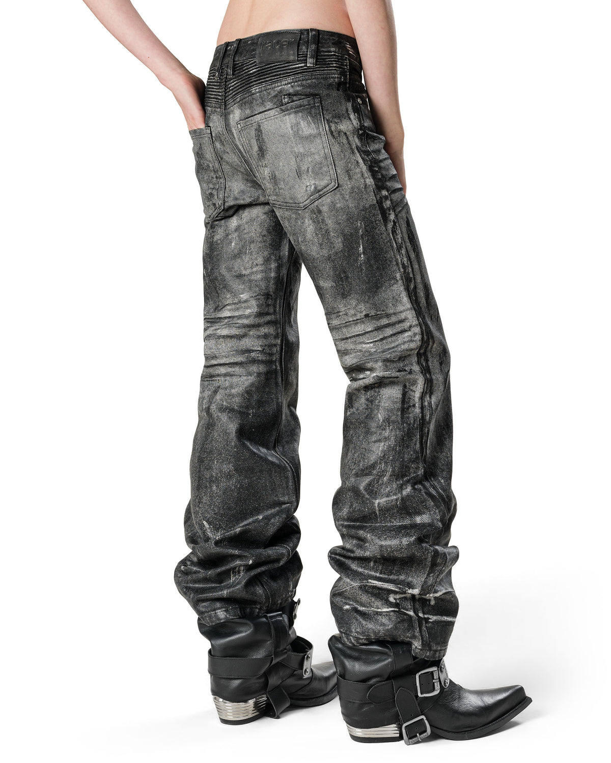 Grey Stained Bootcut Denim