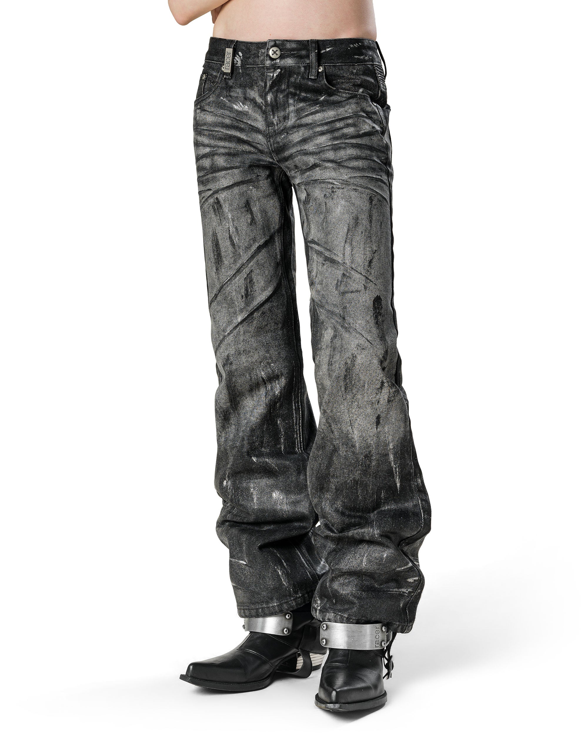 Grey Stained Bootcut Denim