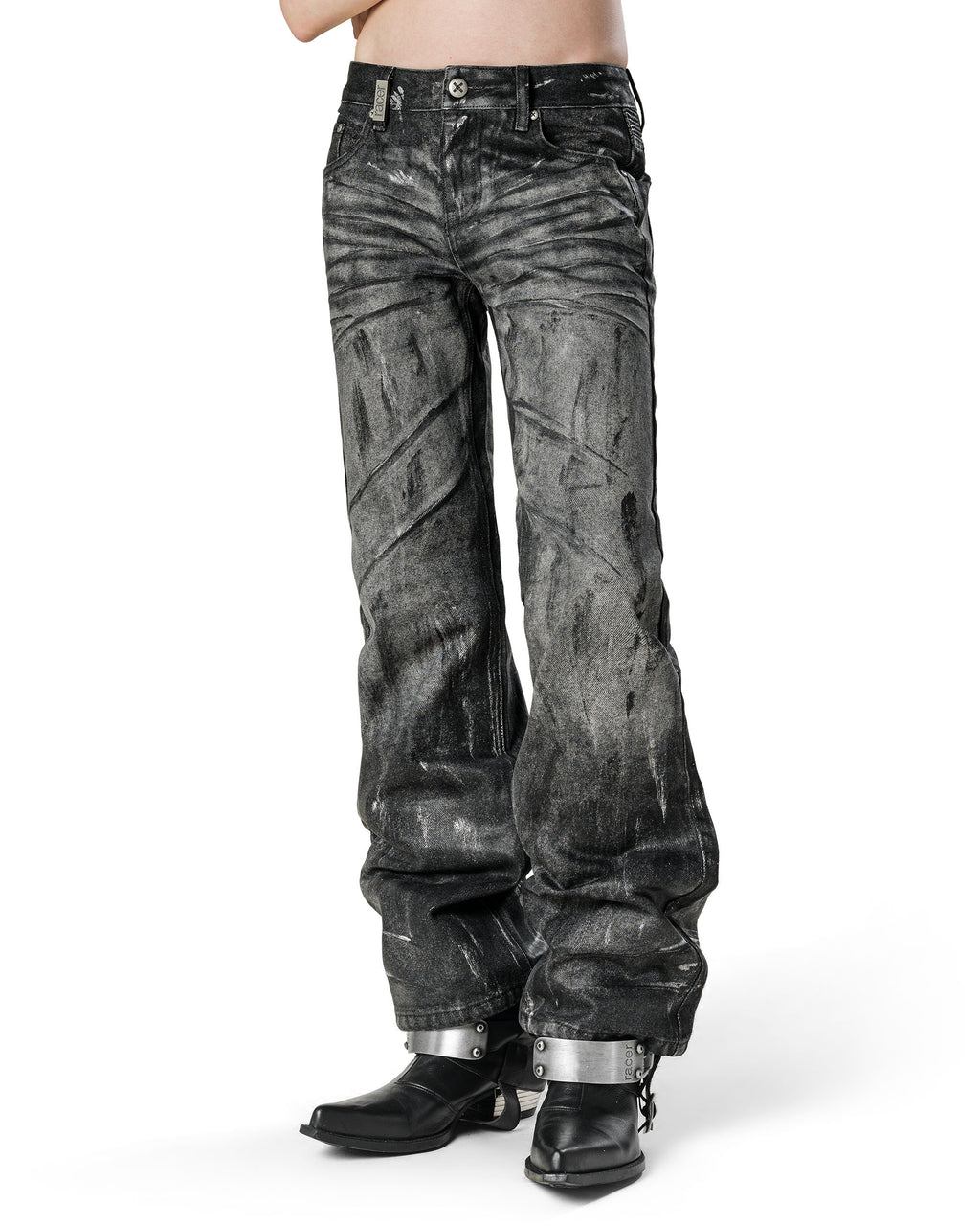Grey Stained Bootcut Denim