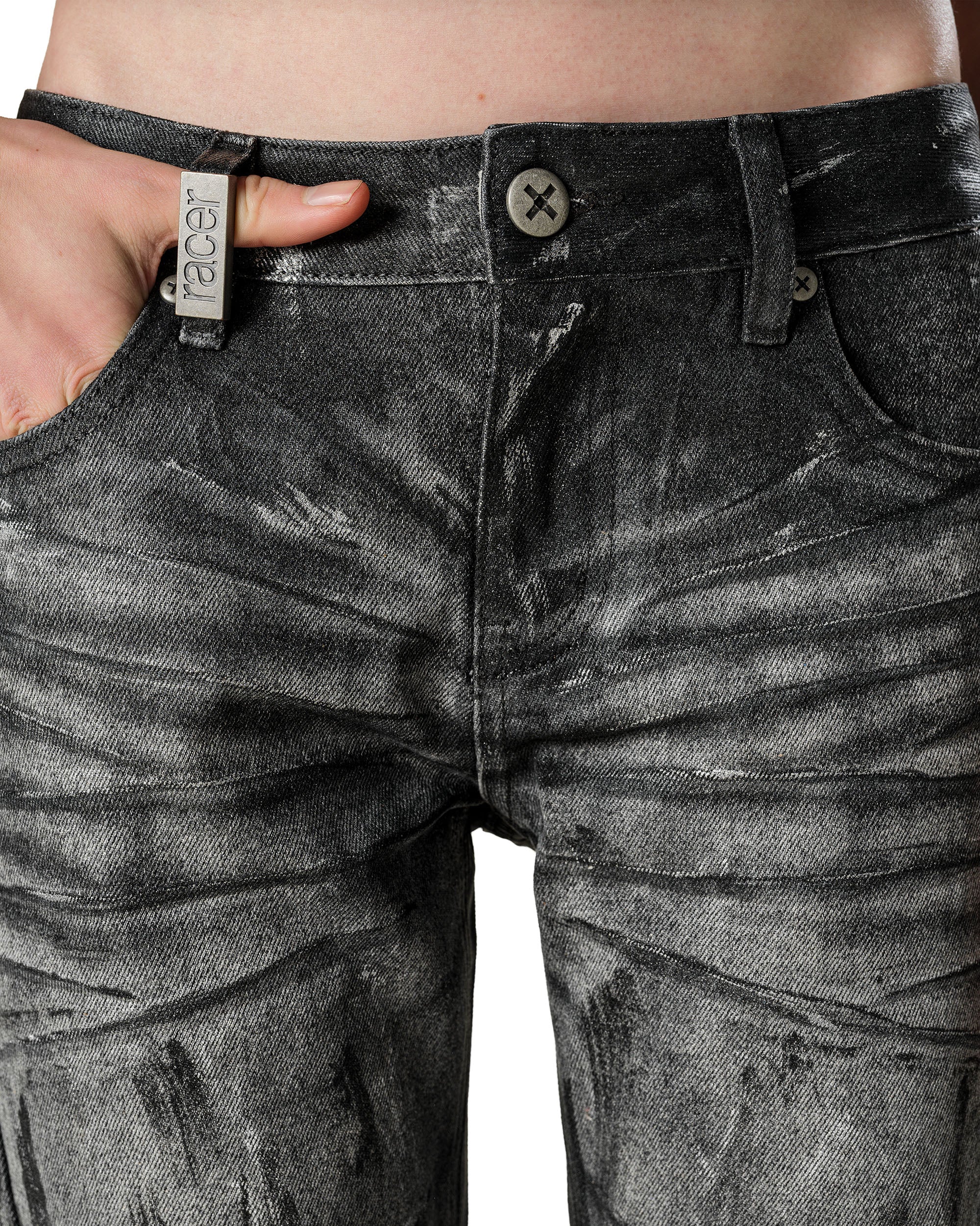 Grey Stained Bootcut Denim