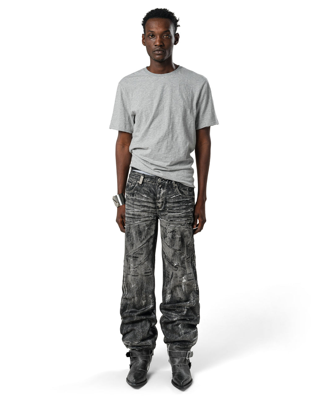 Grey Stained Bootcut Denim