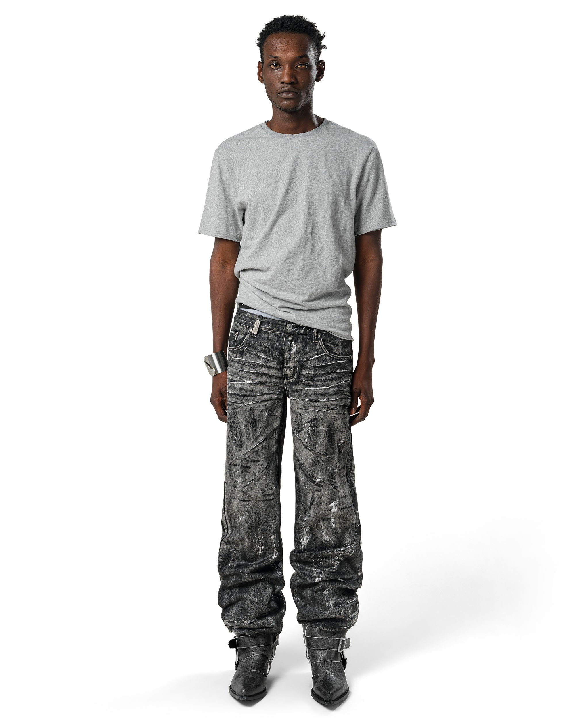 Grey Stained Bootcut Denim