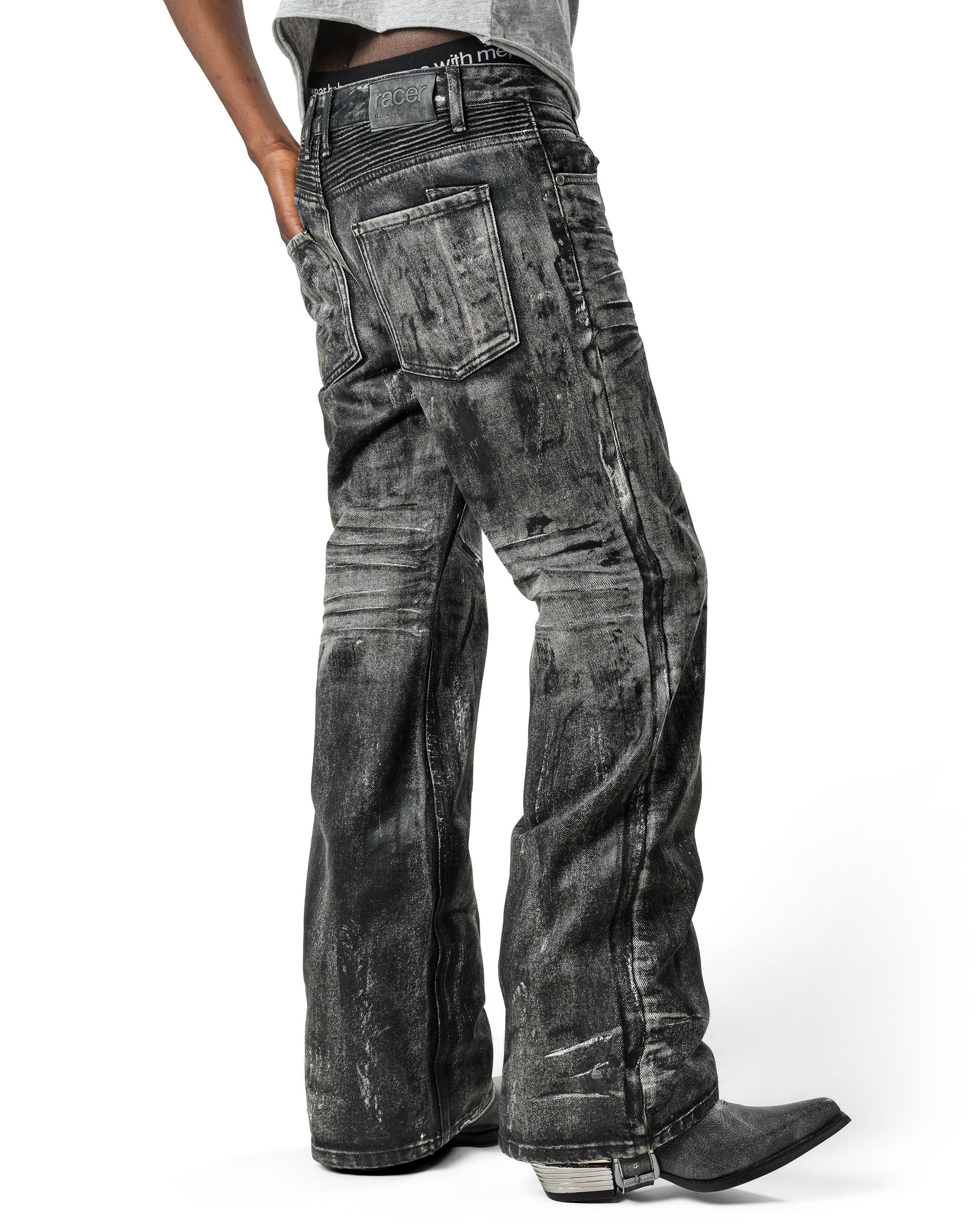 Grey Stained Bootcut Denim