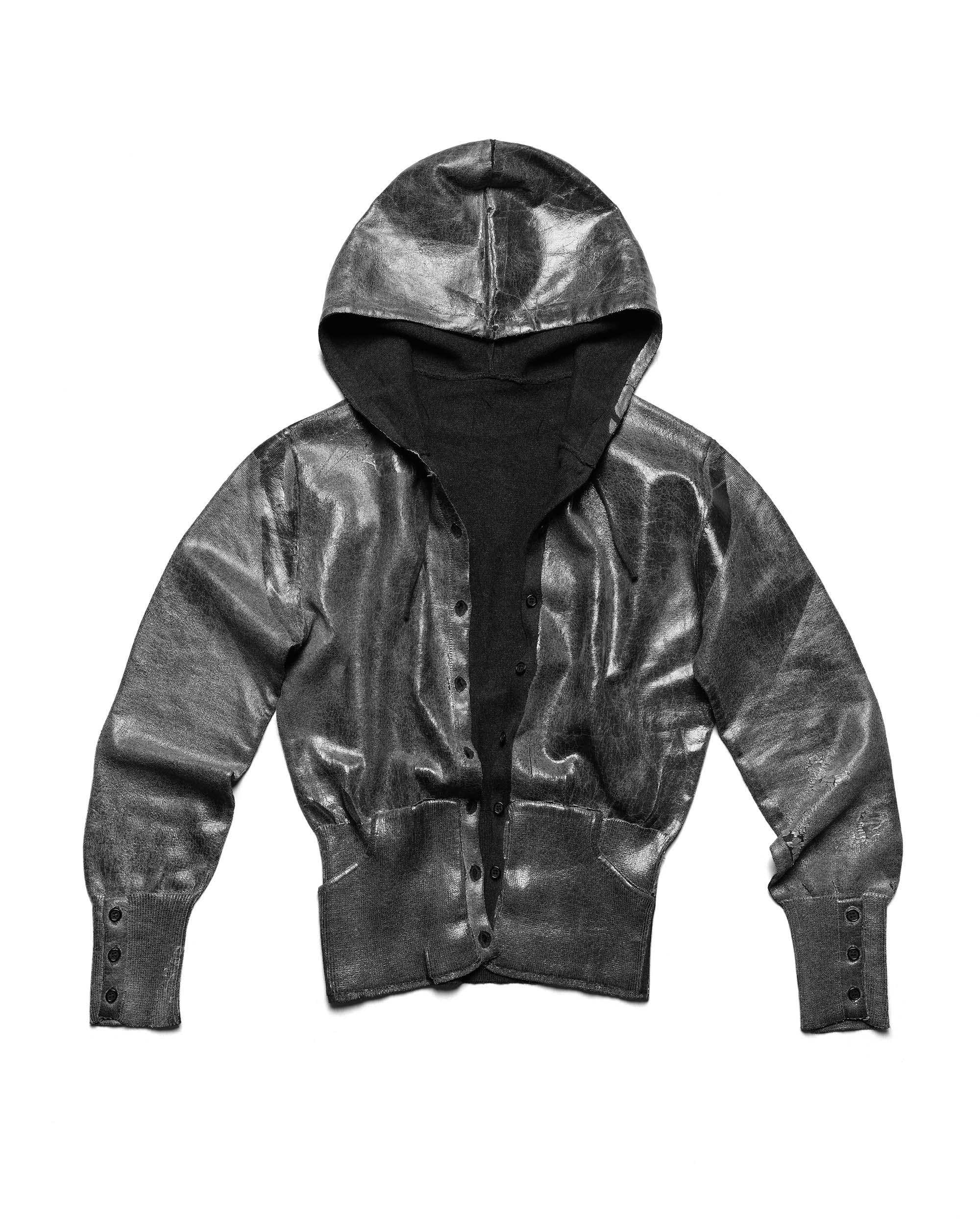 Coated Fitted Knit Hoodie