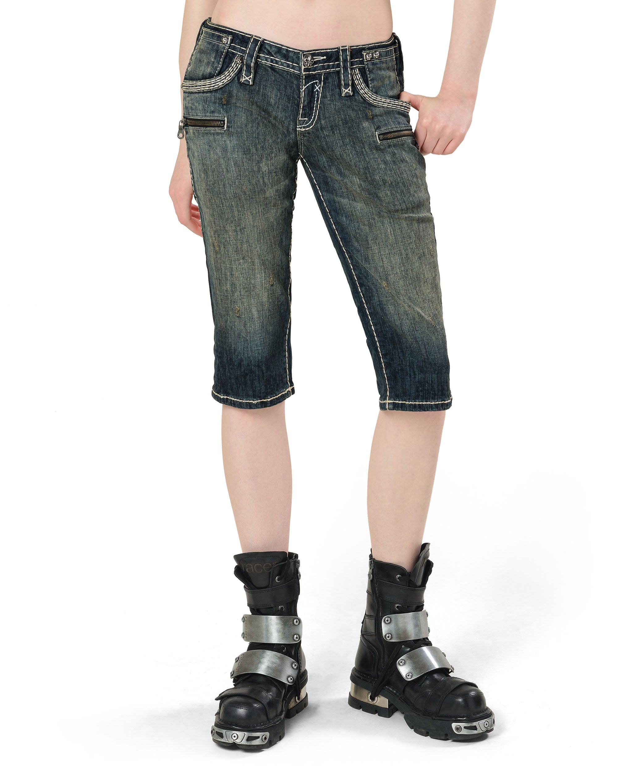 Rock Revival White Stitch Capri