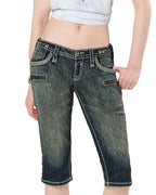 Rock Revival White Stitch Capri