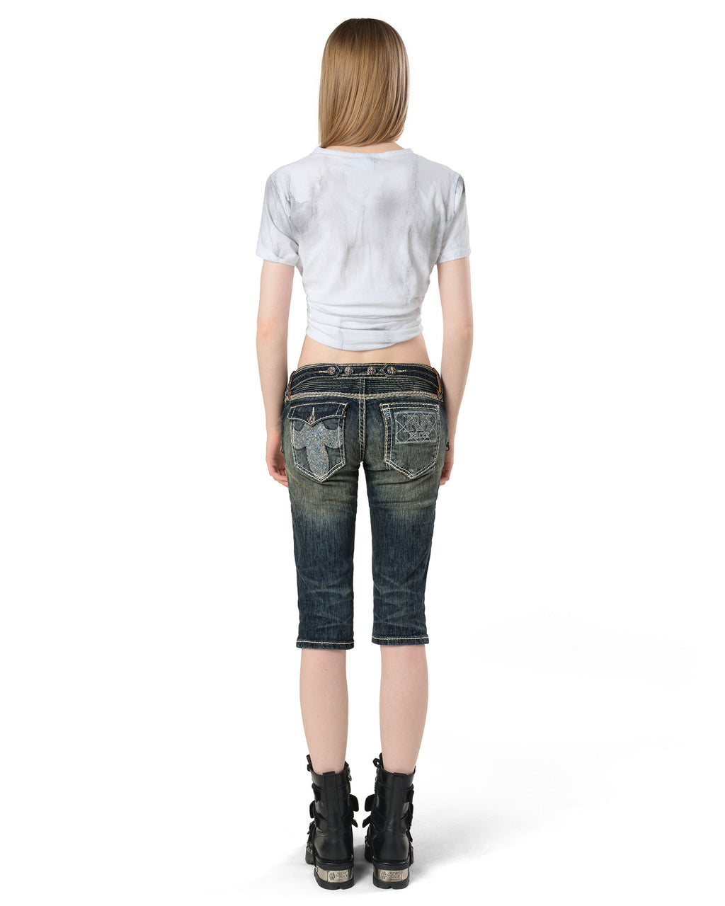Rock Revival White Stitch Capri